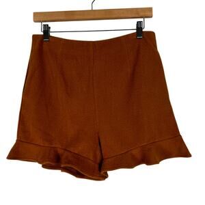 NWT Very J Shorts Womens M Brown Fleece High Rise Ruffle Cottagecore Earthy Fall